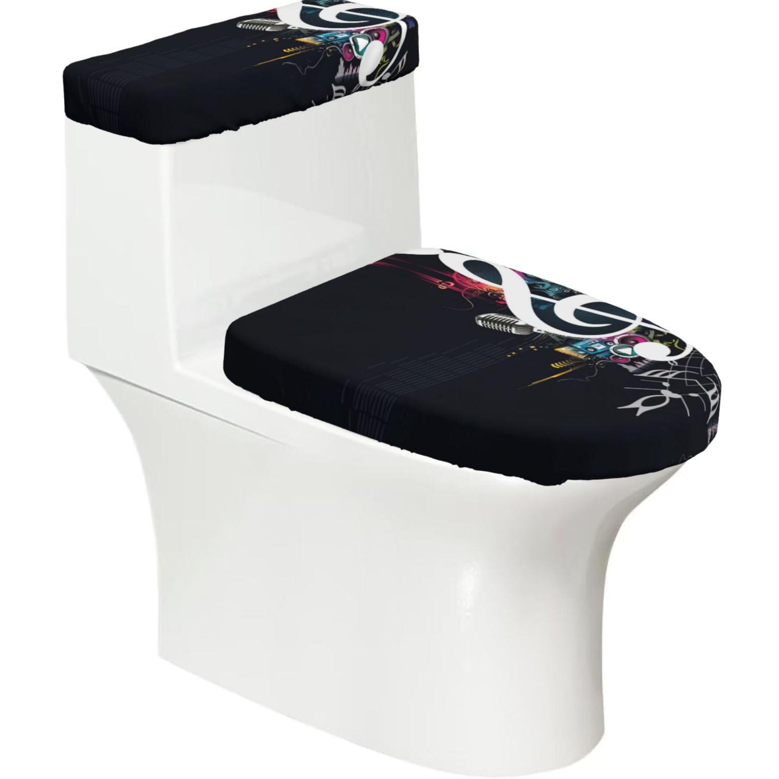 Music Notes Print Toilet Seat Lid And Tank Covers Universal Fit Smooth Seat Cushion Easy To Clean For Home Hotel