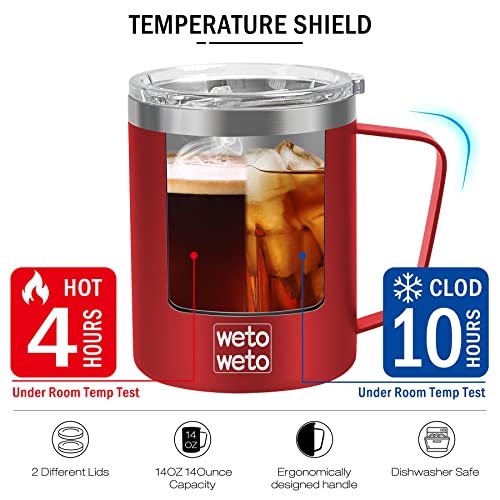 Wetoweto 14 Oz Coffee Mug, Vacuum Insulated Camping Mug With Lid, Double Wall Stainless Steel Travel Tumbler Cup, Coffee Thermos Outdoor, Powder Coated Harvest Red #TOP3