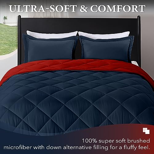 Image of downluxe King Size Comforter Set - Red and Navy King Comforter, Soft Bedding Sets for All Seasons -3 Pieces - 1 Comforter (104 inchx92 inch) and 2 Pillow Shams(20 inchx36 inch)
