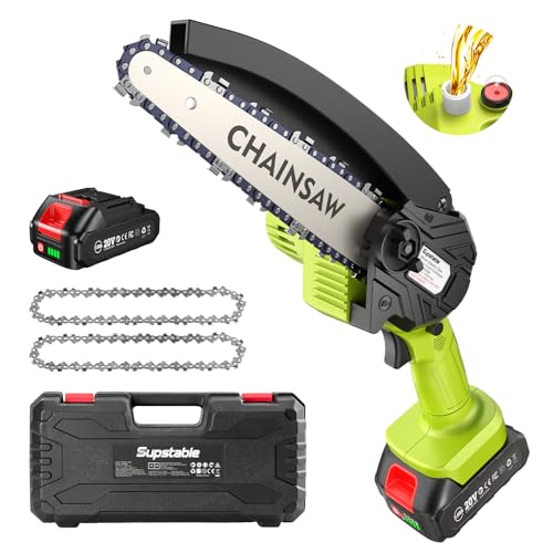 Image of Supstable 6-Inch Cordless Mini Chainsaw - 2000mAh Battery Handheld Electric Chainsaw with Auto Oiler, Lightweight Design for Tree Trimming, Wood Cutting, Camping & DIY