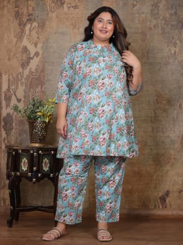 Image of NISHIRE Women's Cotton Floral Co-ord Kurta Set, Plus Size Stylish Ethnic Wear Set