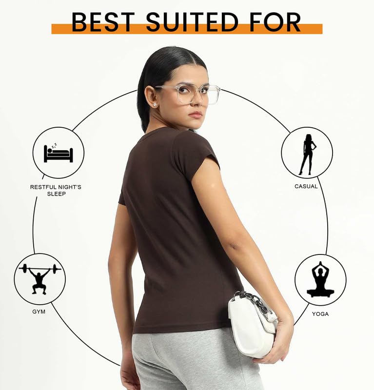 Image of Sleepynuts Women's Plain Round Neck Regular Fit Half Sleeve Cotton T Shirt