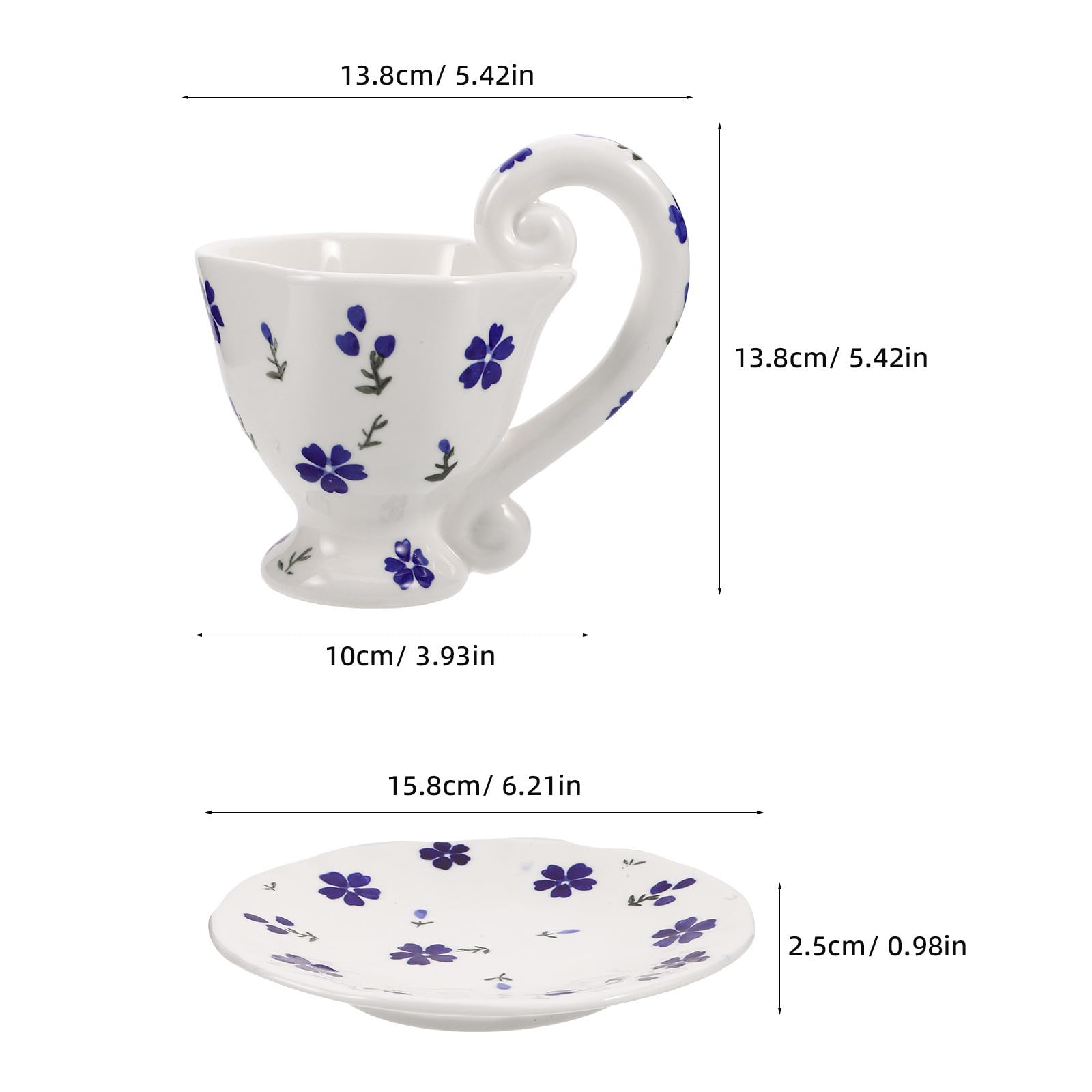MAGICLULU Taza de Cerámica Artesanal con Diseño Floral Pintada a Mano, Capacidad 6.7oz, Antideslizante y Fácil de Limpiar para Desayuno en Casa o Té Tarde