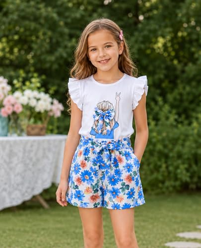 Image of Girls Summer Outfits Cute Sleeveless Top High Waisted Short Sets with Pockets Teen Girl Clothes Size 6-14 T