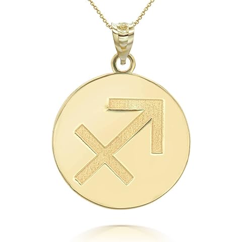 Personalized Name 10k Yellow Gold Zodiac Sign Horoscope Constellation Round Disc Necklace - Choice of Chain Length