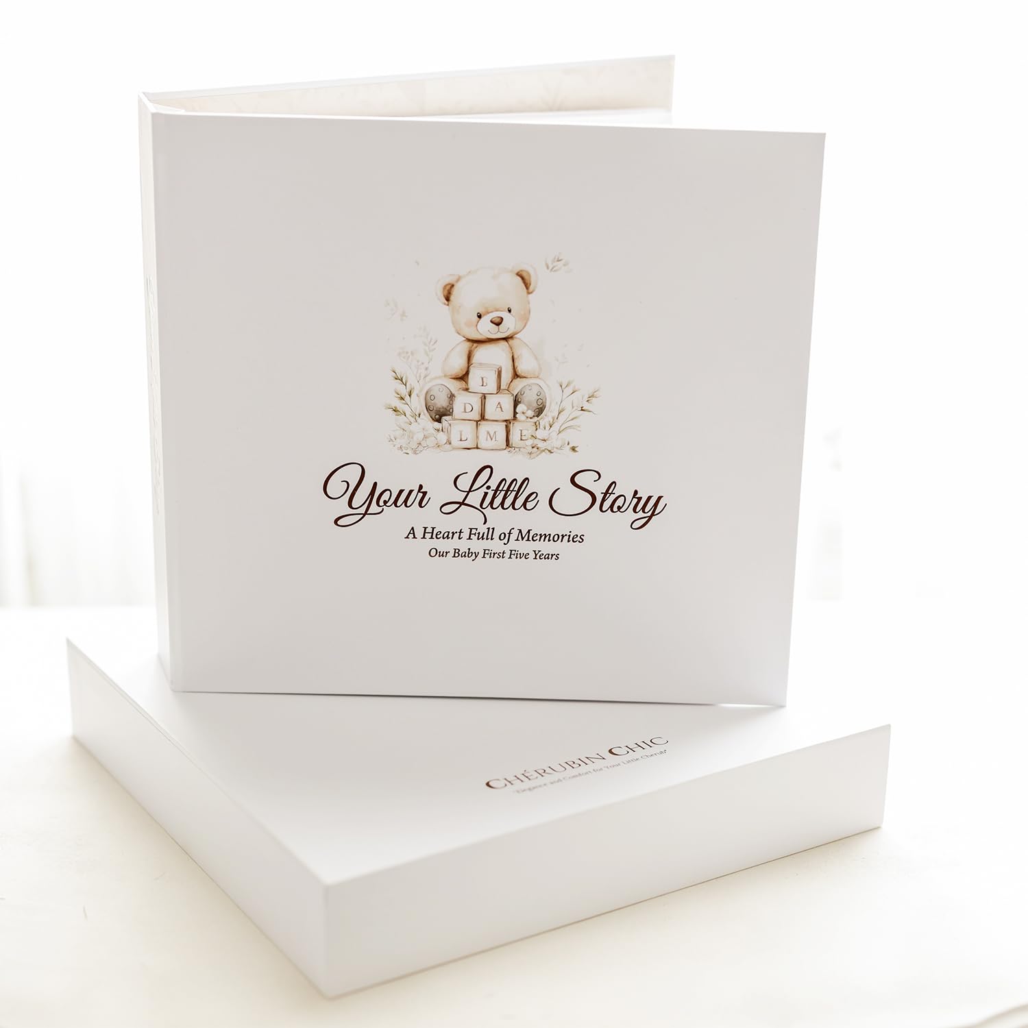 Cherubin Chic Baby Memory Book, Gender Neutral Baby Book Keepsake for New and Expectant Parents, Baby Photo Memory Box to Record Baby Shower to Age 5,