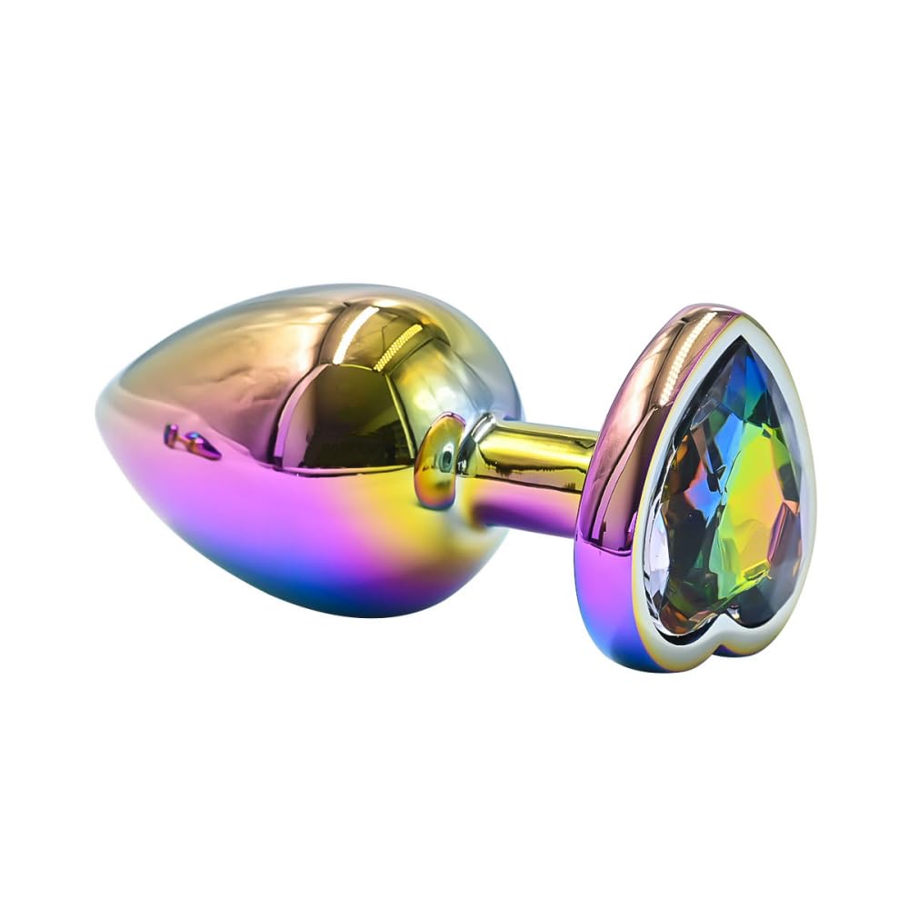 BeHorny Butt Plug 2.76 Inch Rainbow Metal Anal Plug with Heart-Shaped Base and Gift Box