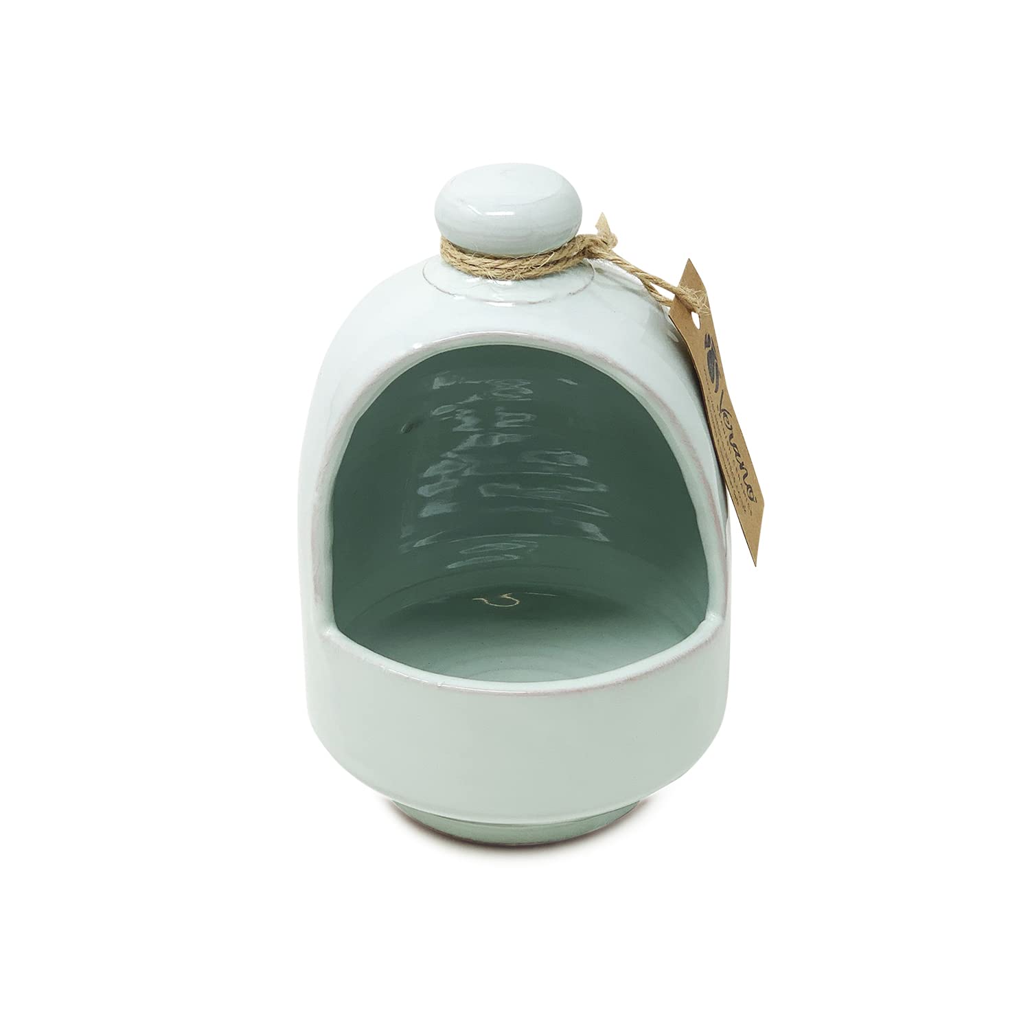 Verano Spanish Ceramics Salt Pig - Fully Dipped Terracotta - Light Green - 11cm Diameter