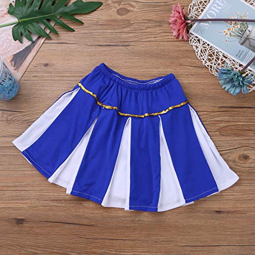 QinCiao Kids Girls Sequins Cheer Leader Costume School Uniform Cheerleading Outfit Carnival Party Cosplay Fancy Dress White&Blue 12-14 - Thumbnail 7