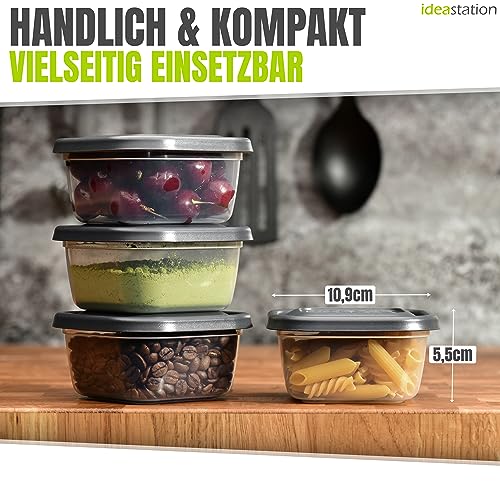 idea-station Gefrierdosen 300ml mit Deckel 12 Stück - anthrazit - stapelbare Dosen mit Deckel - kleine Frischhaltedosen - Behälter zum Einfrieren