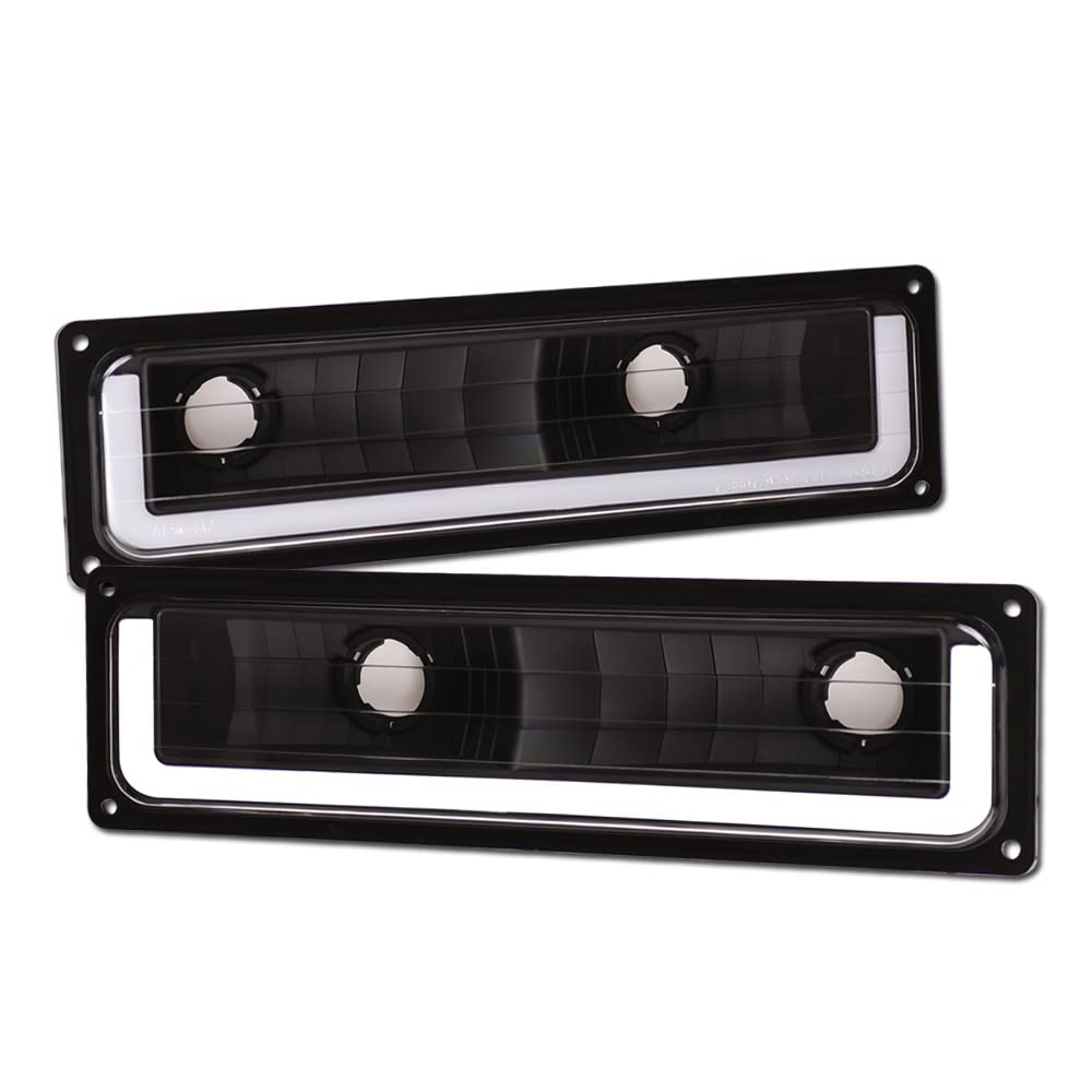 TLAPS 7422439099074 Compatible With 1988-2000 C10 C/K Pickup Truck/Suburban/Silverado Sierra/Tahoe Yukon DRL LED Strip Bar Black Housing Signal Bumper Lights