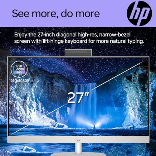 Image of HP 27 i7 All in One Desktop, 27 inch FHD, Intel i7-1355U, 64GB RAM, 2TB SSD, Wired Keyboard & Mouse, IR Camera, HDMI, RJ45, Wi-Fi 6, Windows 11 Home, White with ADATA 512 External SSD Bundle