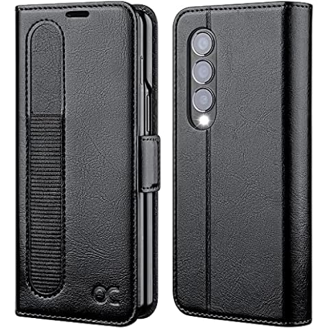 OCASE for Samsung Galaxy Z Fold 4 5G Case with S Pen Holder, Galaxy Z Fold4 Wallet Case Leather with Screen Protector RFID Blocking Card Holder Kickstand Phone Flip Cover for Z Fold4 5G 2022,Black Cover