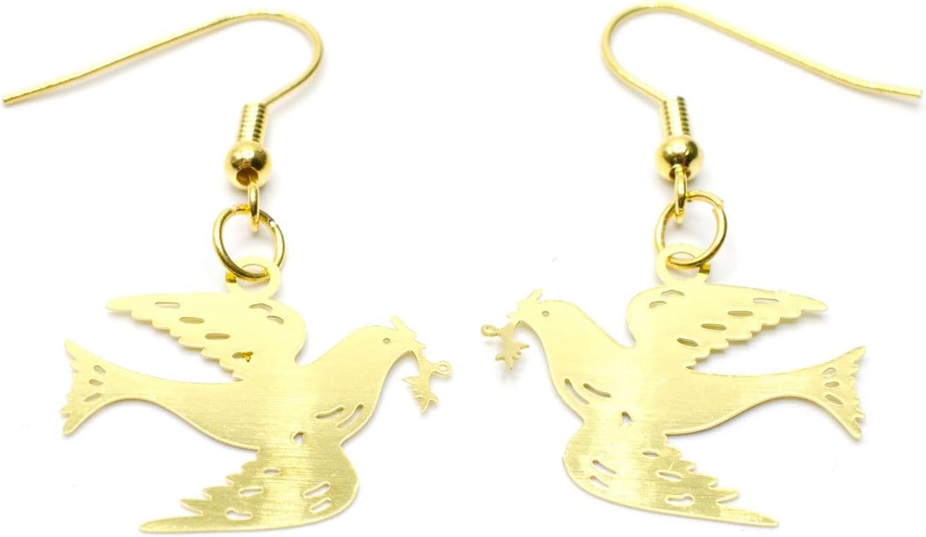 Peace Dove Earrings Doves Animal Bird Christmas Xmas Golden Filigree