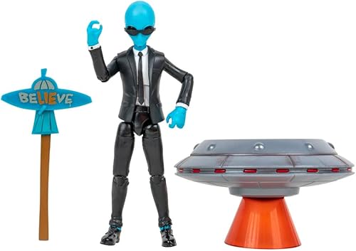 Fortnite Human Bill serie EMOTE - Figura articulada de 4 pulgadas con vehículo Lil Saucer Emote y accesorio de corte volador