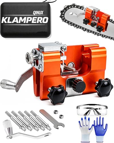 Qinux Klampero Chainsaw Sharpener Hand Crank Chain Saw Sharpener Tool with Angle Guide Portable Chainsaw Kit Fast & Precise Sharpening for 4-22 Chains Gas & ElectricBig-5 Head