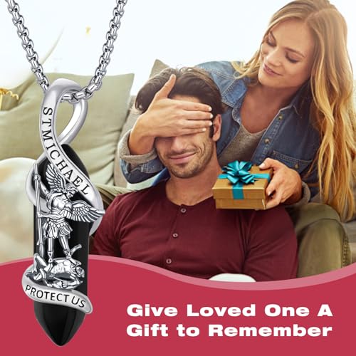 Catholic Religious Patron Saints Necklace for Men Women, 925 Sterling Silver St Michael/St Christopher/Guadalupe/Guardian Angel Pendant with Healing Crystal, Talisman Protection Amulet Jewelry Gifts4