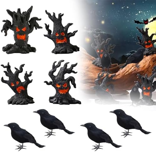 Juego de decoración de cuervo de Halloween, 4 adornos de cuervo f...
