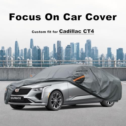 Image of GUNHYI Premium Car Cover Custom Fit Cadillac CT4, 16 Layers Heavy Duty Car Cover Waterproof All Weather with Zipper Door for Sun Rain Snow Dust Uv Protection
