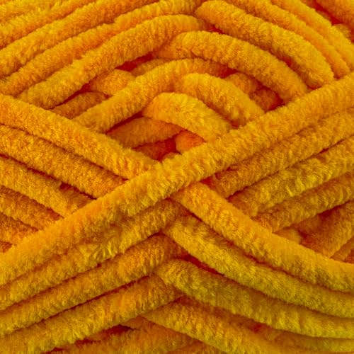 Image of Cuddly Velvet Chenille Yarn, Super Soft Fluffy Bulky for Knitting Crocheting Blanket Amigurumi, Durable for Shedding, 100 Gram (3.53 Ounces) 109 Yards (100 Meters) (Saffron) (3 Skeins)