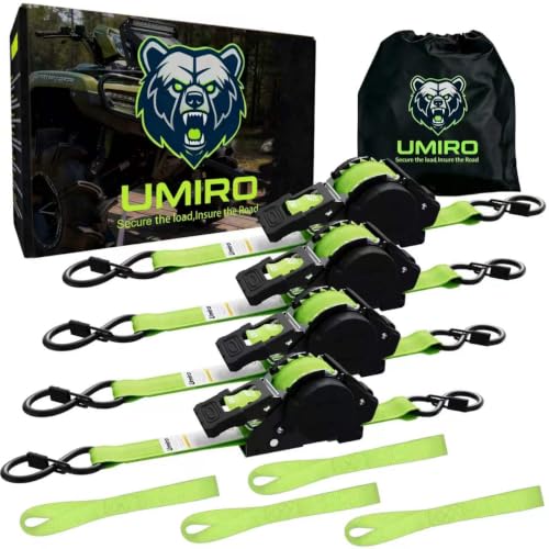Image of Retractable Ratchet Straps 1 Inch x 12 Feet Heavy Duty Tie Downs,1760lb Break Strength,Self Retracting for Truck,Cargo,Trailer,Motorcycle,ATV,UTV (Fluorescent Green, 4pack)
