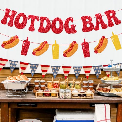 Image of Hot dog Bar Banner Hotdog Birthday Party Supplies for Children Kids Sausage Bday Happy Hot Dog Day Party Decorations