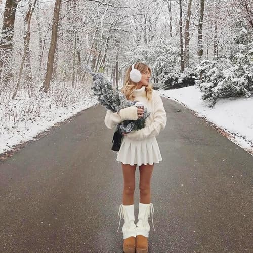 Image of Knitted Leg Warmer for Women,Y2K Kawaii White Leg Warmer Cute Fashion Ankle Warmer with Adjustable String Lolita Accessories for Women