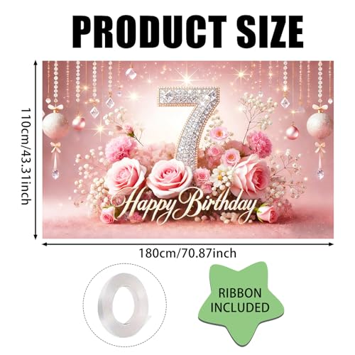 Image of Nuxovilar 7th Birthday Banner - Elegant Pink & Gold Floral Backdrop