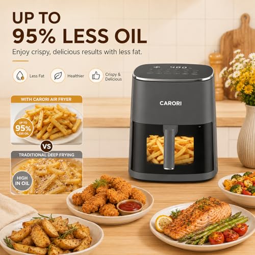 Image of CARORI 6 Qt Air Fryer with Viewing Window, 12 Presets, 1700W, 400F Max, Large Nonstick Dishwasher-Safe Basket, Bake, Roast, Reheat, Dehydrate, Gray