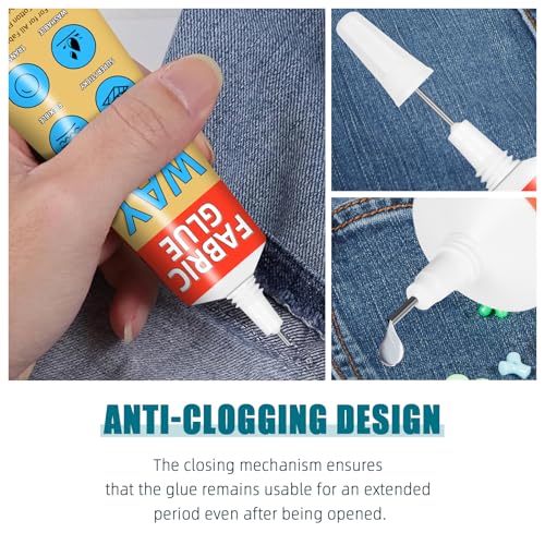 Waybesty Cola de Tecido Permanente, Cola de Tecido Líquida de 40 Ml para Roupas, Lavável, Remendos,