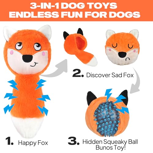 Image of Fida Squeaky Dog Toys for Aggressive Chewers 3 in 1, Dog Chew Toys with 3 Layers,Interactive Dog Toys for Large Dogs Balls to Keep Them Busy for Small Medium Dogs(Fox)