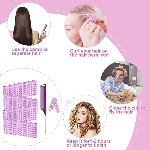 28Pcs Rollers Self Grip Hair Curlers, No Hair Damaging, Volum & Style Long, Medium & Short Hair, purple, 1 count (Pack of 29) - Image 4