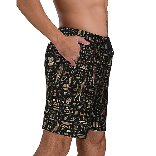 Ancient Egyptian Hieroglyphs Black Gold Mens Swim Trunks Quick Dry Swim Shorts Swimwear Bathing Suits with Pockets2