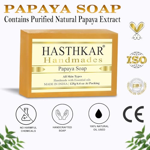 Image of byPureNaturals Hasthkar Handmades Glycerine Papaya Soap Bathing Bar for Men & Women 125 gm (Pack Of 4)