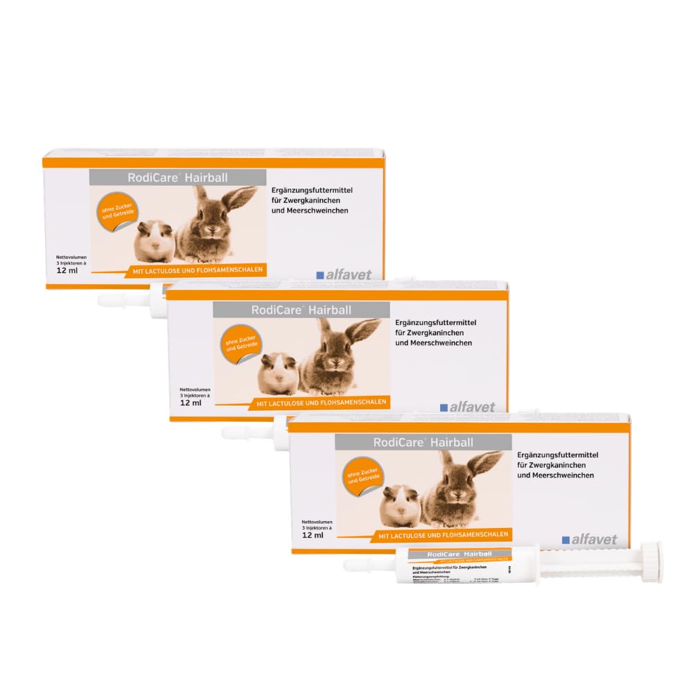 Alfavet RodiCare Hairball | 3er Pack | 3 × 3 × 12 ml | Ergänzungsfuttermittel für Nager | Mit Flohsamenschalen