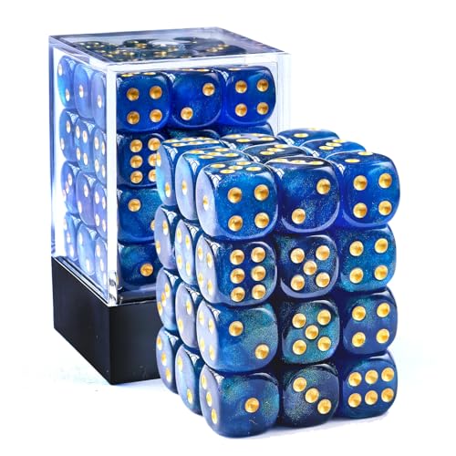 Bescon Moonstone - Dados de 6 caras de 12 mm, caja de ladrillos de 36 pulgadas, dados D6 azul perla con brillo verde, troquel de seis caras de 12 mm (36) bloque de dados de piedra lunar