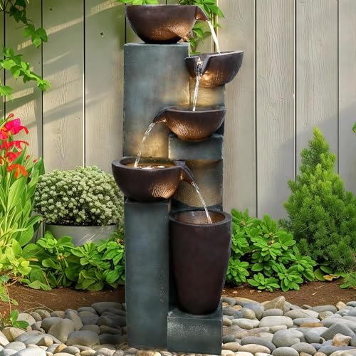 Image of Naturefalls 39.7 inch Tall Outdoor Water Fountain and Waterfalls - Large Garden Fountain with LED Lights, 5-Tier Cascading, Indoor and Outdoor Fountains for Garden, Patio, Deck, Porch, Backyard and Home