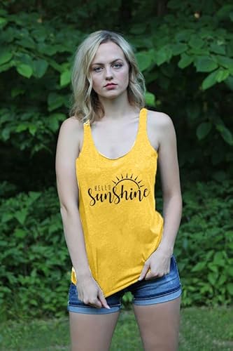 Hello Sunshine Women's Sleeveless Graphic Tank Tops, Yellow, Medium #TOP1