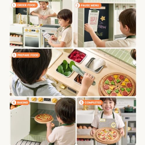 Image of Tiny Land Wooden Play Kitchen with 2-in-1 Bistro Play