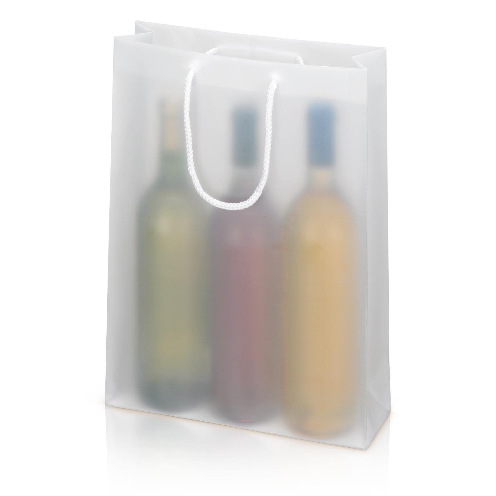 KK Verpackungen Flaschentüte Transparent Frost 270x85x360mm | 10 Stück, Tragetasche für 3 Flaschen | Geschenktüte Wein Sekt | 100% recyclebar ökologisch | Flaschenverpackung Präsenttüte