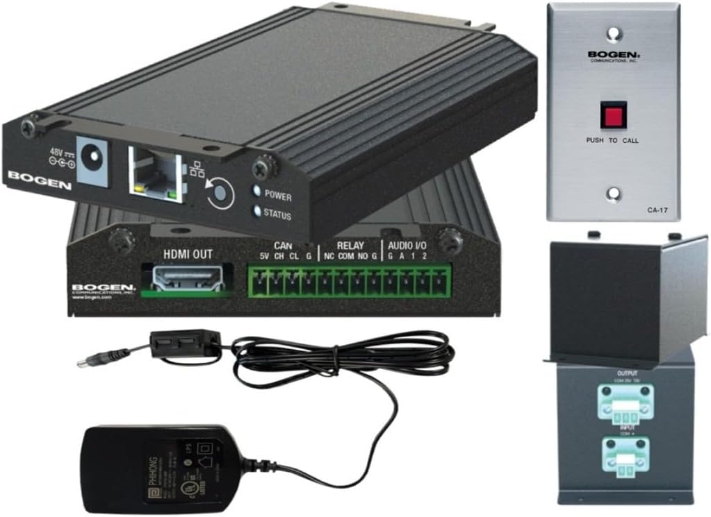 Bundle of NQ-GA10P Nyquist Plenum-Rated VoIP Intercom Module, CA17 Call Switch, NQ-GAXMR1 Distributed Audio Transformer and PS4815W 48V DC/0.31A Power Supply