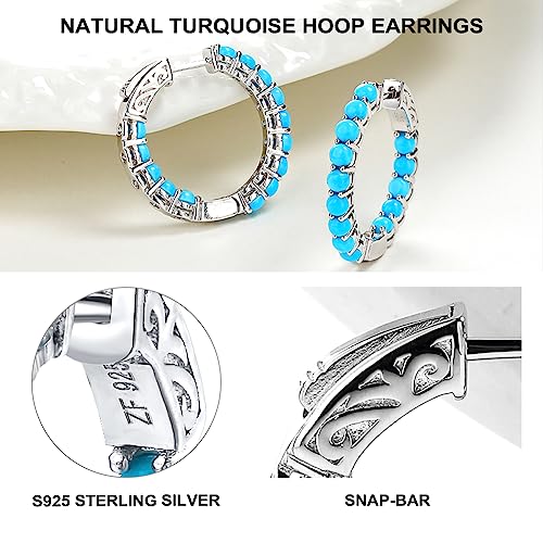 Agrule Natural Turquoise Hoop Earrings For Women 925 Sterling Silver Azure Blue Minimalist December Birthstone Hoops Earrings Statement Jewelry For Birthday Gift #TOP4