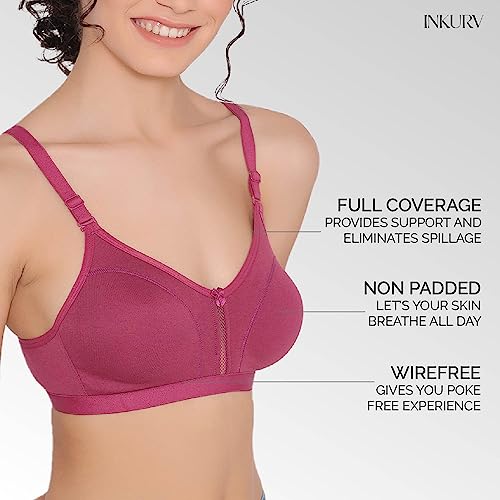 Image of INKURV Women's Non Padded Wireless T-Shirt Bra with Seamless Cups and Detachable Straps Combo of 2