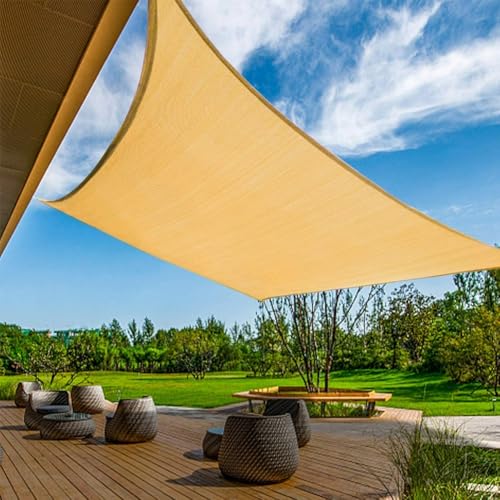 NINXANG Sun Shade Sail Sand Yellow Rectangle 16FTx20FT Permeable Garden Canopy for Outdoor Patio Backyard and Deck Sun Protection Fabric with Fade and Tear Resistance