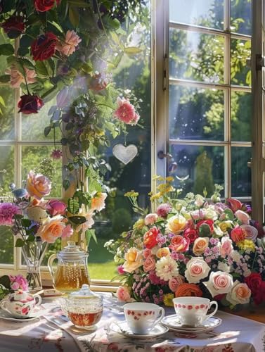 Diamond Painting Adulte Rebord Fenêtre Kit Peinture Diamant DIY Fleurs 90x120cm