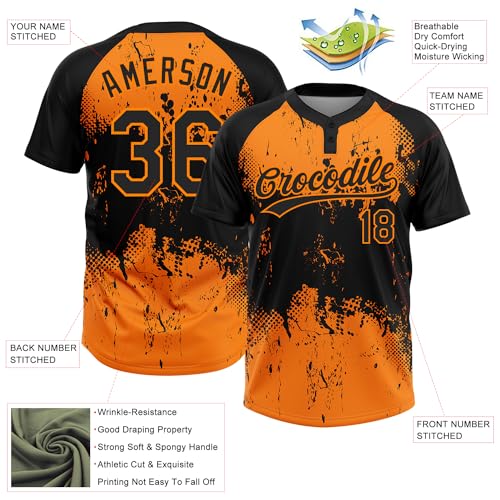 Camisetas personalizadas de softbol negras y naranjas con nombre y logo bordados para adultos y adolescentes miniatura 4