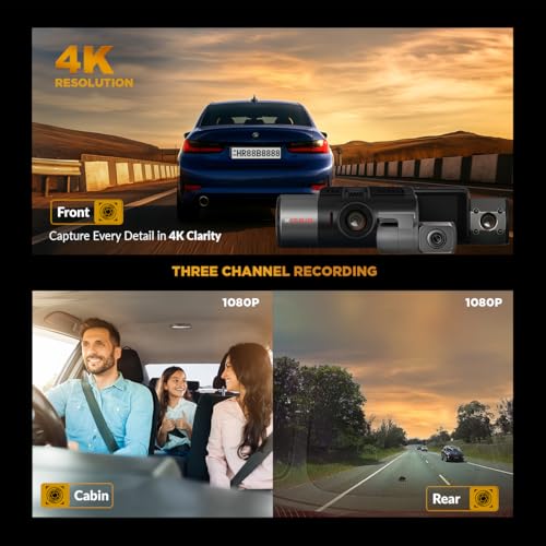 Image of CP PLUS True 4K Dashcam for Car with Built-in GPS | 8MP Front, Cabin & Rear (3 CH) Dash Cam | Sony Starvis | 2.5 inch Display | WDR Night Vision | 139 Wide View Angle | Support SD Card upto 1TB | CP-F86C