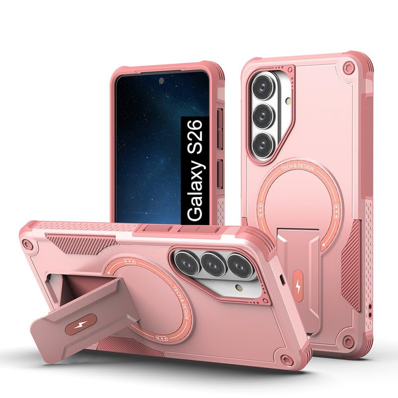 Image of US LITE Back Cover for Samsung Galaxy S26 with Portable Kickstand | MagSafe Compatible Magnetic Case | Shockproof Military Grade Protection | Extreme Protection Phone Cover - Pink