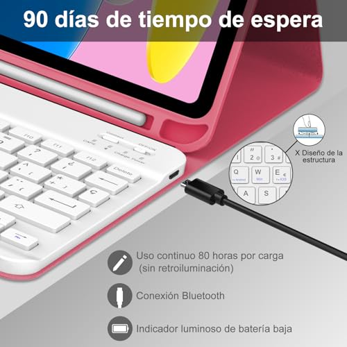 Funda teclado iPad 10 generación 10.9 pulgadas inalámbrico rosa A16 4