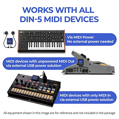 Image of CME WIDI Jack - Bluetooth MIDI Interface with MIDI Cable Pack Including 5-PIN DIN Connections - Wireless for Synth Keytar Pedalboard Keyboard and More | 5-pin DIN hardware, Ultra low 3ms Latency, Power via MIDI Out or USB-C